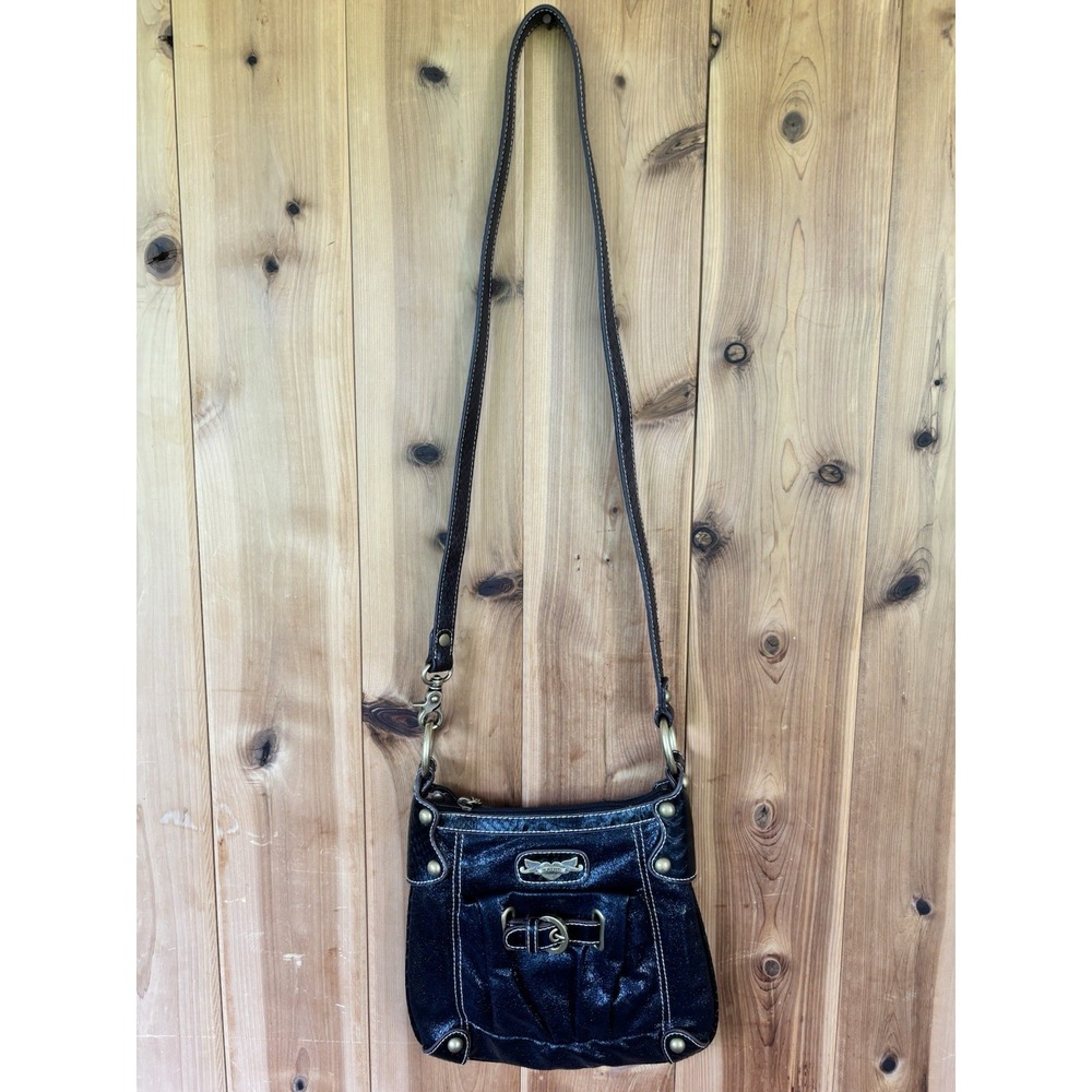 Kathy Van Zeeland Y2K Black Crossbody Bag Buckle Studded Heart Charm McBling